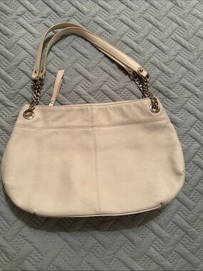 Tignanello Leather Shoulder Bag in Cream with Chain Accents
